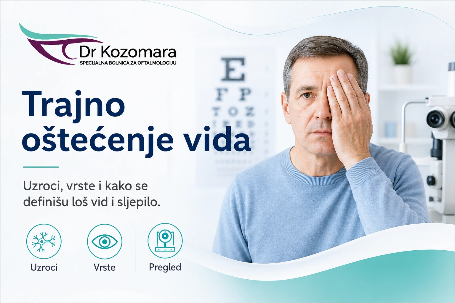 Muškarac prekriva jedno oko kao prikaz trajnog oštećenja vida i smanjenog vida